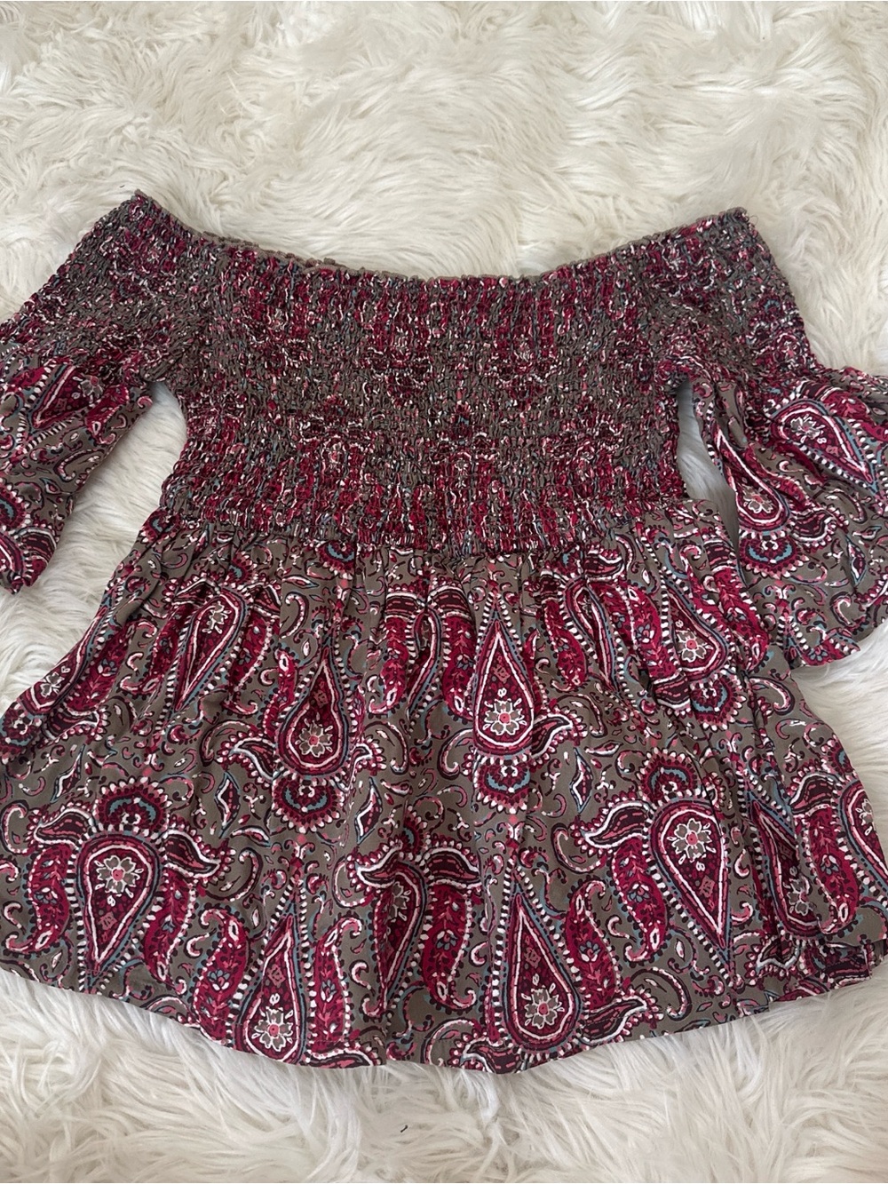 Hollister Burgundy Paisley Off-Shoulder Top